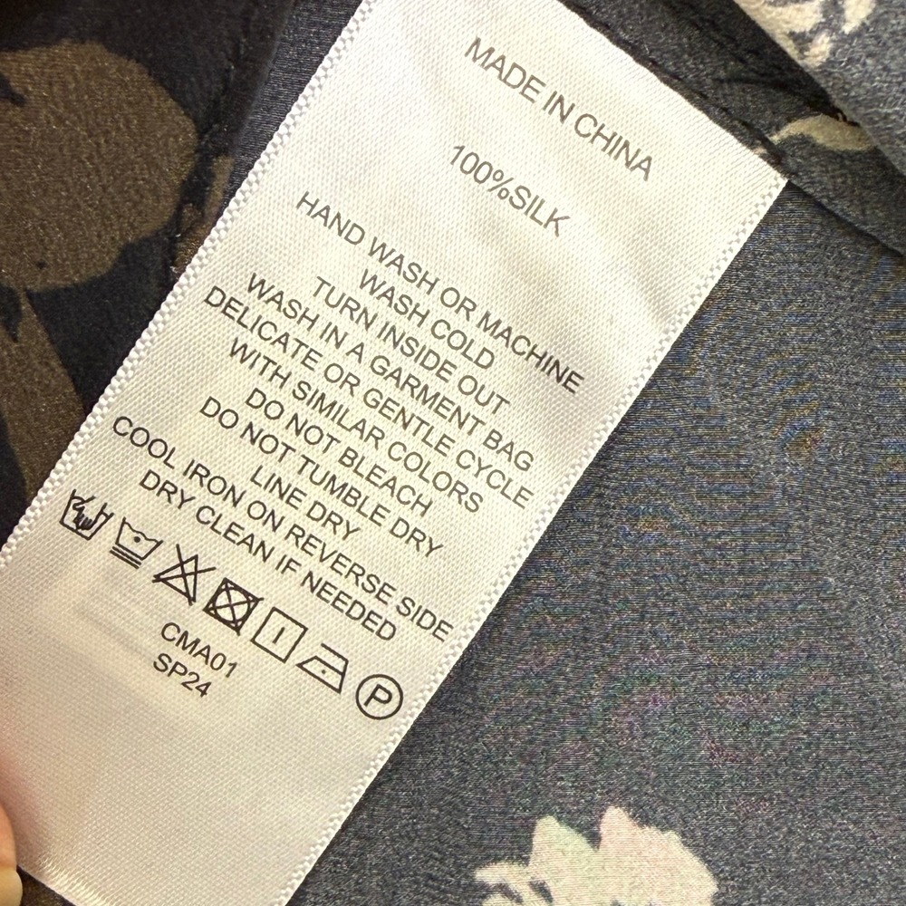 Quince 100% Washable Silk Slip Dress XL Caper Eclipse Floral V-Neck Midi LB73834 - Picture 8 of 11